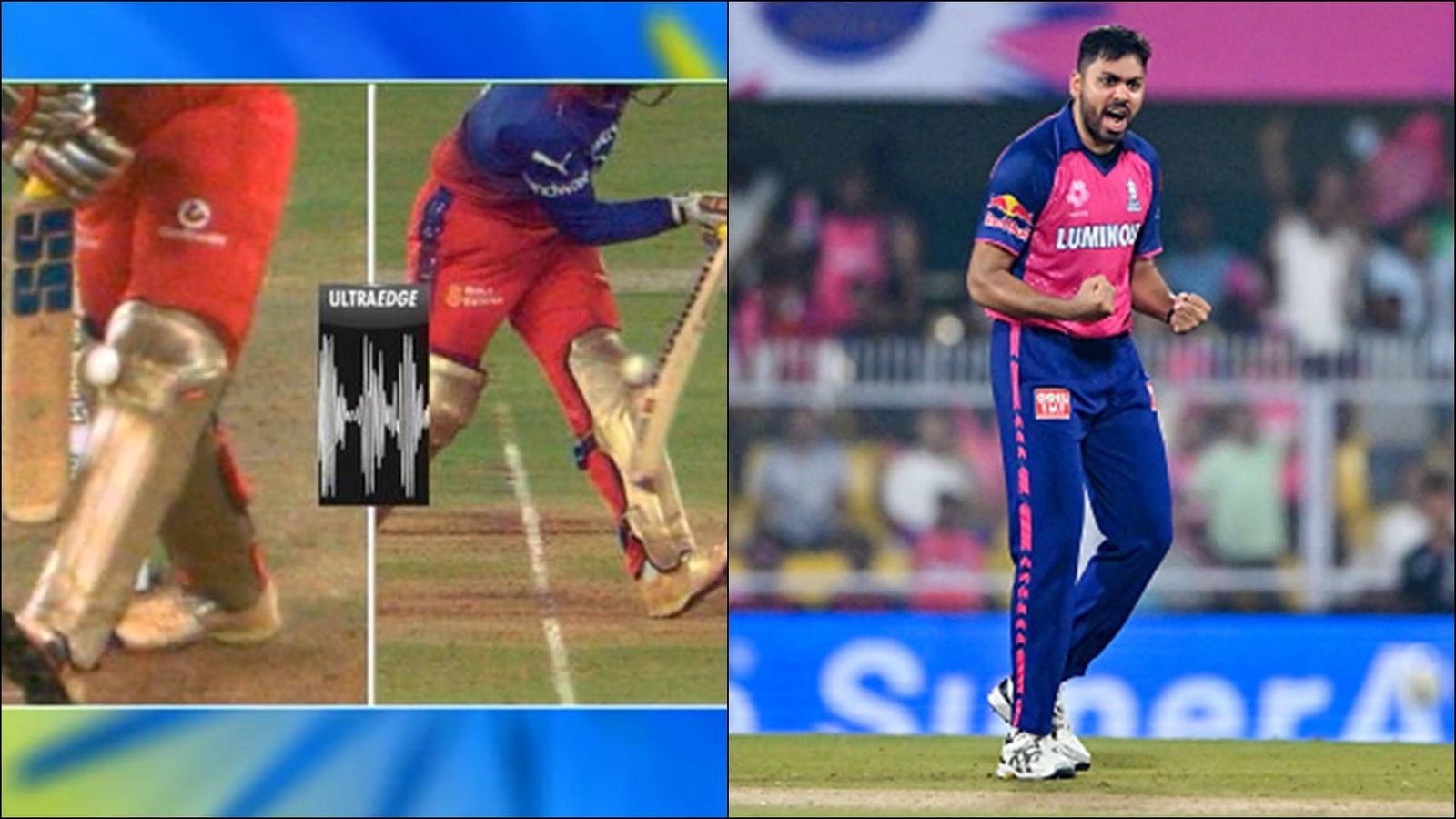 Avesh Khan reacts to Dinesh Karthik's controversial lbw decision reversal, says 'When it was show on the big screen...' Ultraedge shows spike as ball passes Dinesh Karthik's bat; Avesh Khan celebrates a wicket (Screengrab: X, Getty Images)