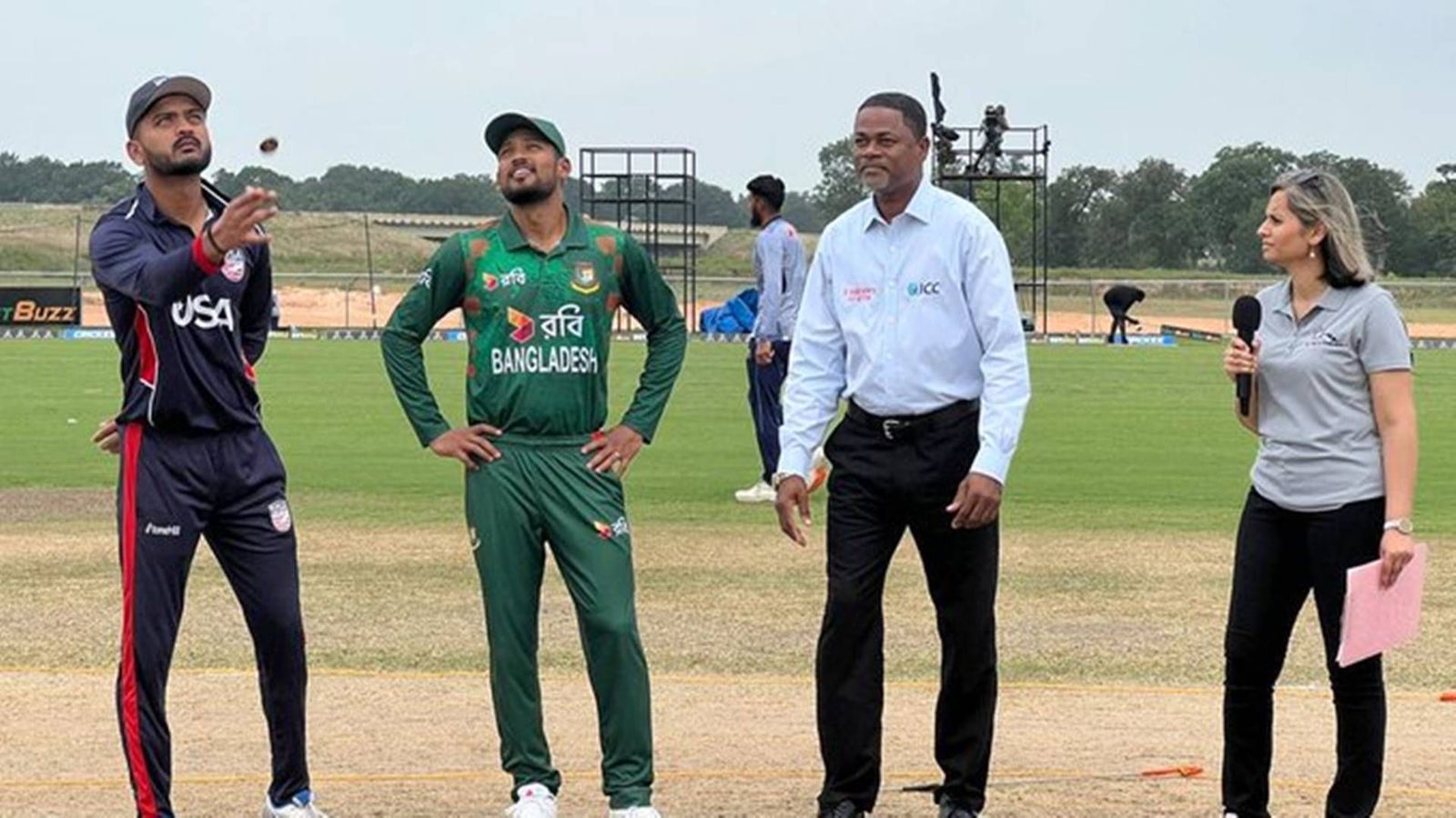 Bangladesh lose T20I series to USA ahead of T20 World Cup 2024, fail to chase down 145 after losing 5 wickets for 22 runs Monank Patel and Najmul Hossain Shanto at the coin toss (Photo Courtesy: BCB, X)