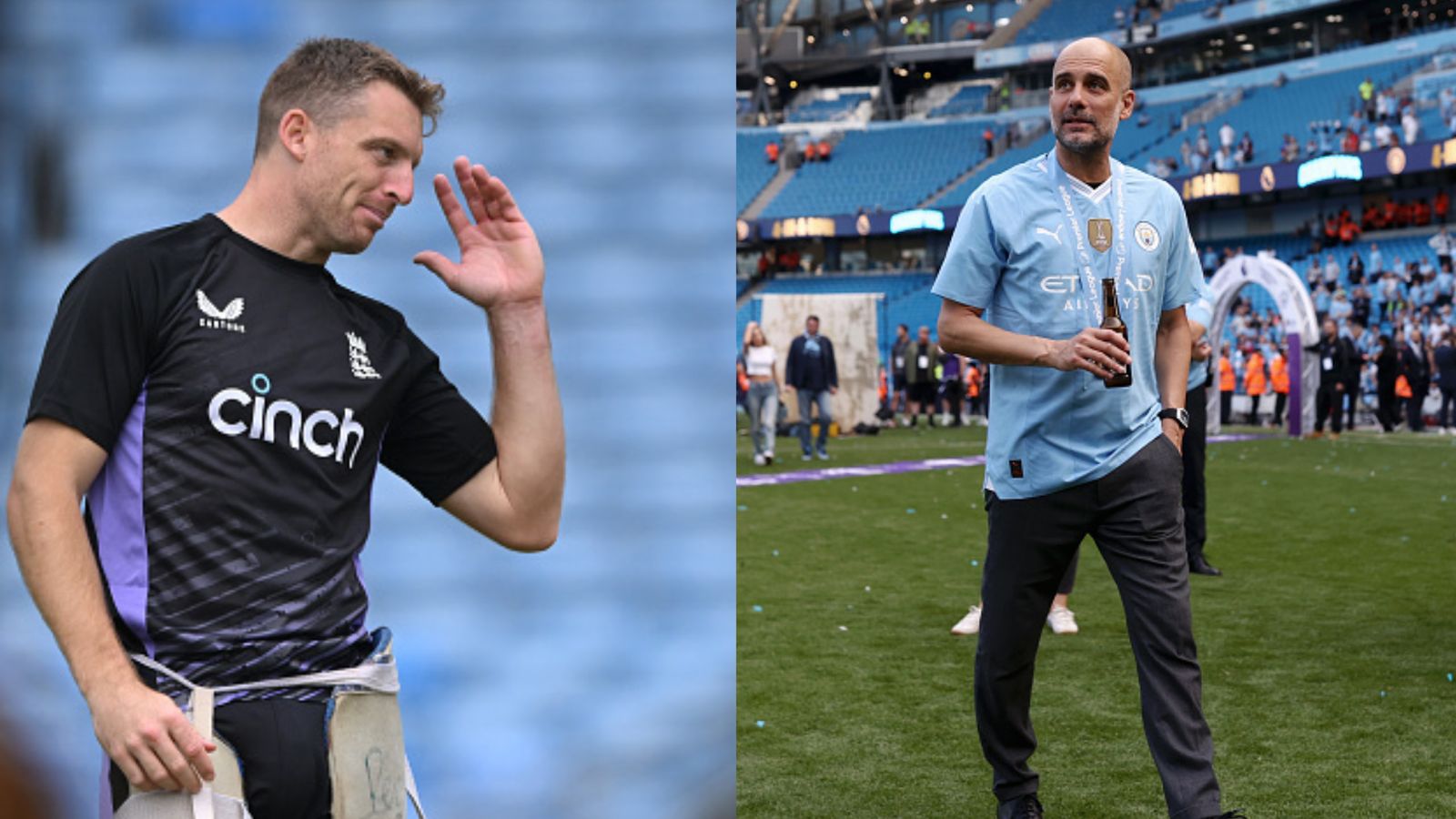Jos Buttler-led England team hires Manchester City psychologist ahead of T20 World Cup 2024 England T20I skipper Jos Buttler (left) and Manchester City manager Pep Guardiola in this frame. (Getty)