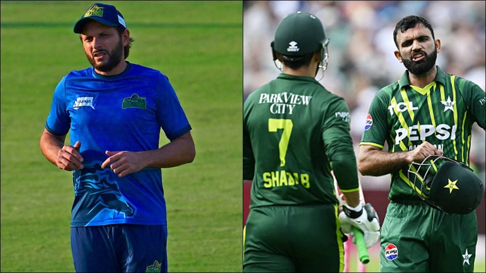 'The thing that bothers me is the strike rate of our batters': Shahid Afridi slams Pakistan's middle-order batters after loss to England Former Pakistan captain Shahid Afridi; Shadab Khan and Fakhar Zaman in action (Getty Images)