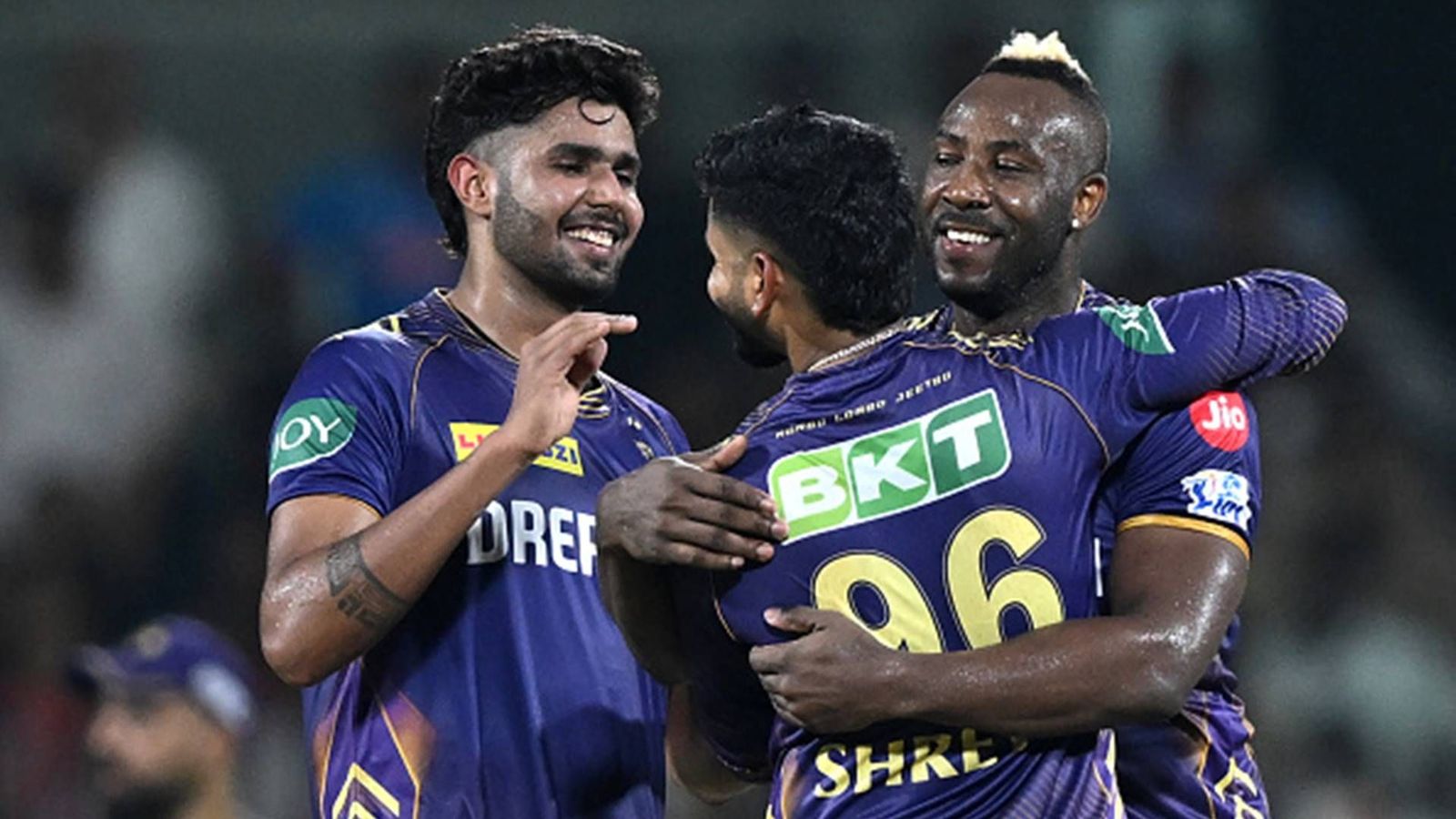 'He's got that magic wand': Not Sunil Narine or Mitchell Starc, Shreyas Iyer lauds this KKR bowler for delivering crucial wickets Andre Russell celebrates a wicket with Shreyas Iyer and Harshit Rana (Getty Images)