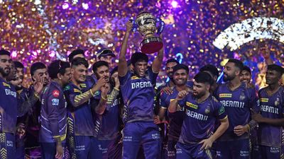 'He can once again become an India prospect': Sunil Gavaskar throws his weight behind KKR star after his heroics in IPL 2024 final Kolkata Knight Riders' players celebrate with the trophy after winning the IPL 2024 title in Chennai on May 26. (Getty)