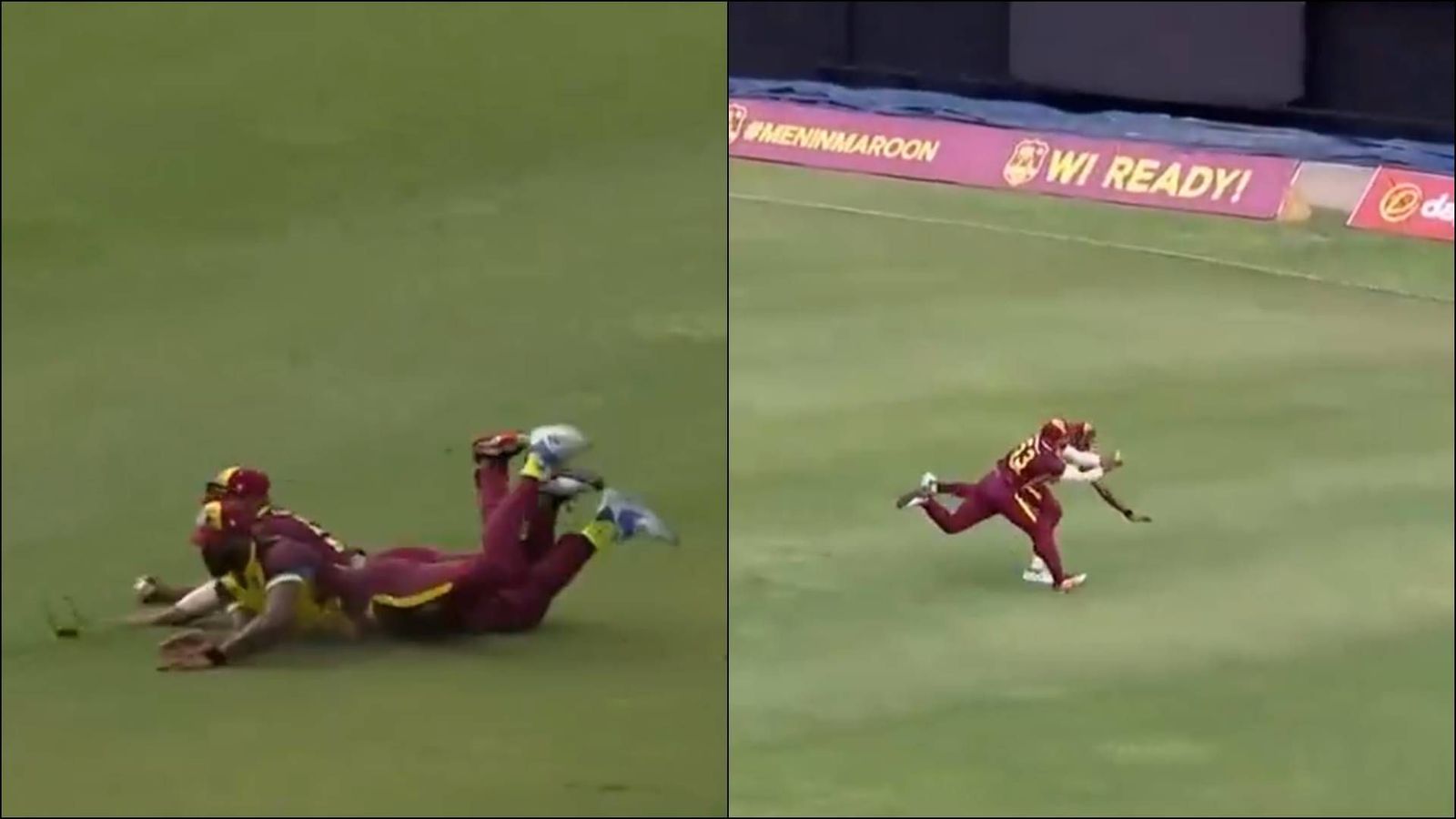 WATCH: Two West Indies players dive together to take Mumbai Indians player's catch; effort leaves bowler smiling WATCH: Two West Indies players dive together to take Mumbai Indians player's catch; effort leaves bowler smiling