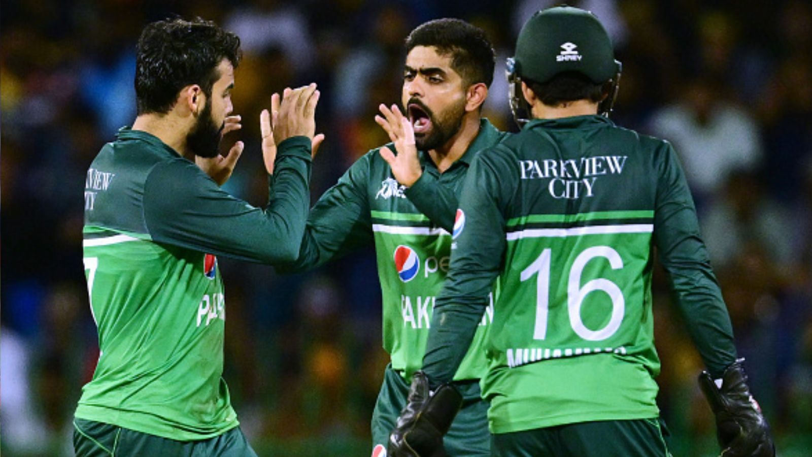 'What is his role, I don’t get it..': Ramiz Raja wants this Pakistan star to be benched ahead of T20 World Cup 2024 Pakistan's captain Babar Azam (C) and Shadab Khan (L) celebrate after taking the wicket of Sri Lanka's Pathum Nissanka (not pictured) during the Asia Cup 2023 match on September 14. (Getty)