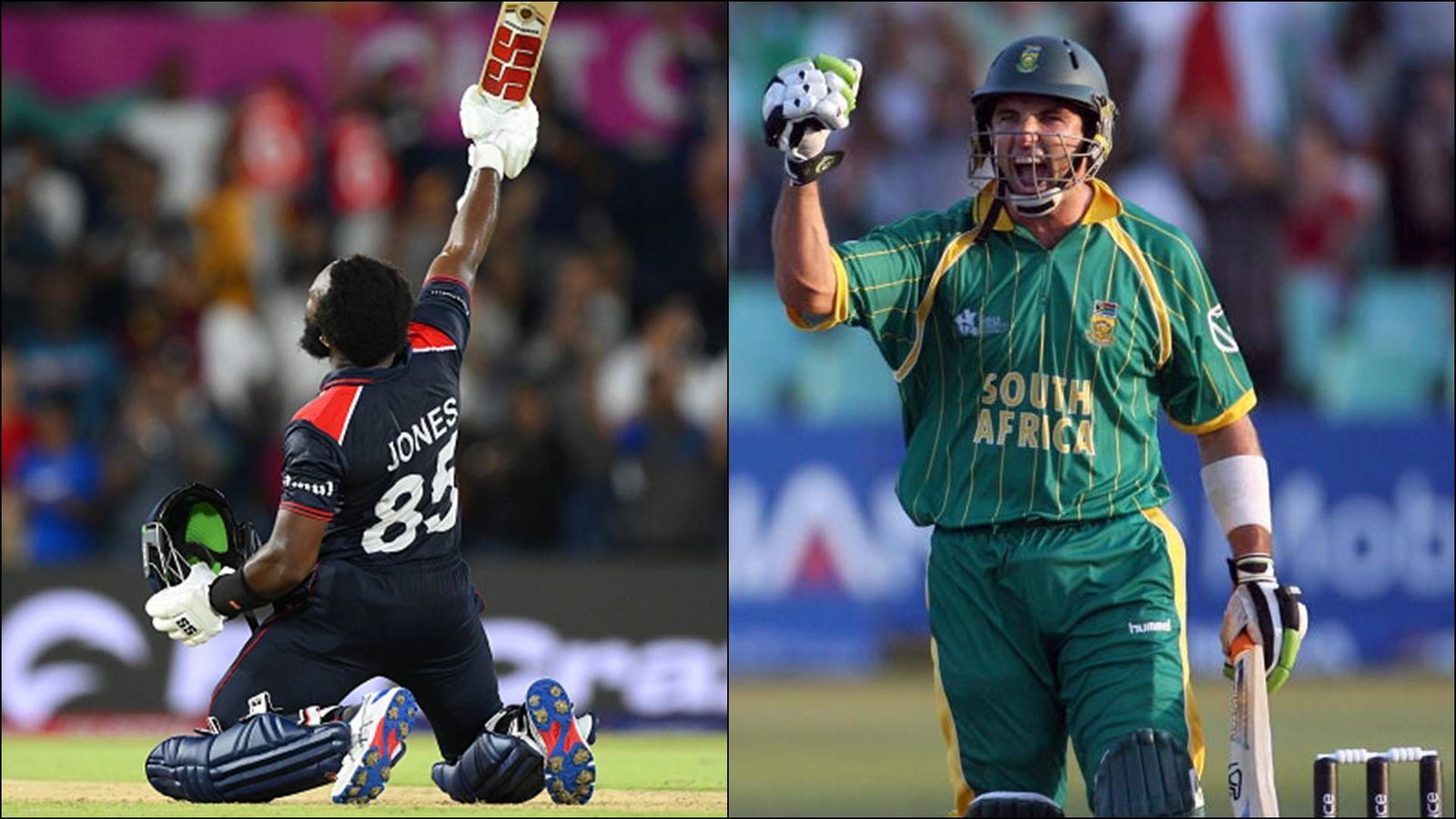 USA's Aaron Jones surpasses legends like Virat Kohli, breaks nearly 17-year-old T20 World Cup record with unbeaten 94 in run chase vs Canada Aaron Jones celebrates USA's maiden T20 World Cup win; Justin Kemp celebrates South Africa's win (Getty Images)