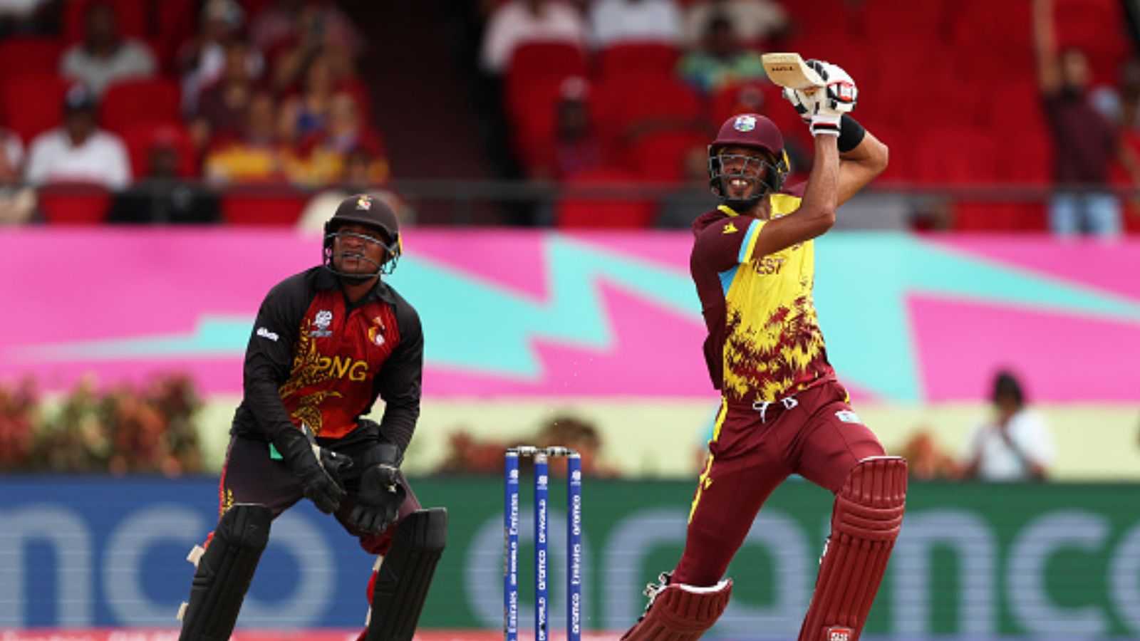 Roston Chase's heroics help West Indies sidestep Papua New Guinea upset with 5-wicket win in T20 World Cup 2024 opening thriller West Indies' Roston Chase plays a shot as Kiplin Doriga of Papua New Guinea keeps during T20 World Cup at Providence Stadium on June 02, 2024 in Georgetown, Guyana. (Getty)