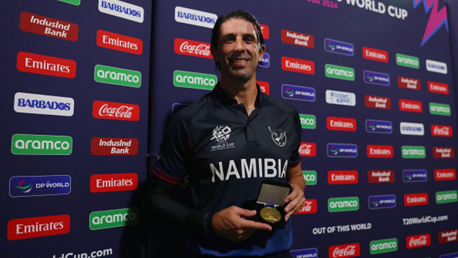 T20 World Cup 2024: David Wiese hints retirement after heroics in Super Over against Oman, says 'don't know how many I have left' David Wiese with POTM award (Getty)