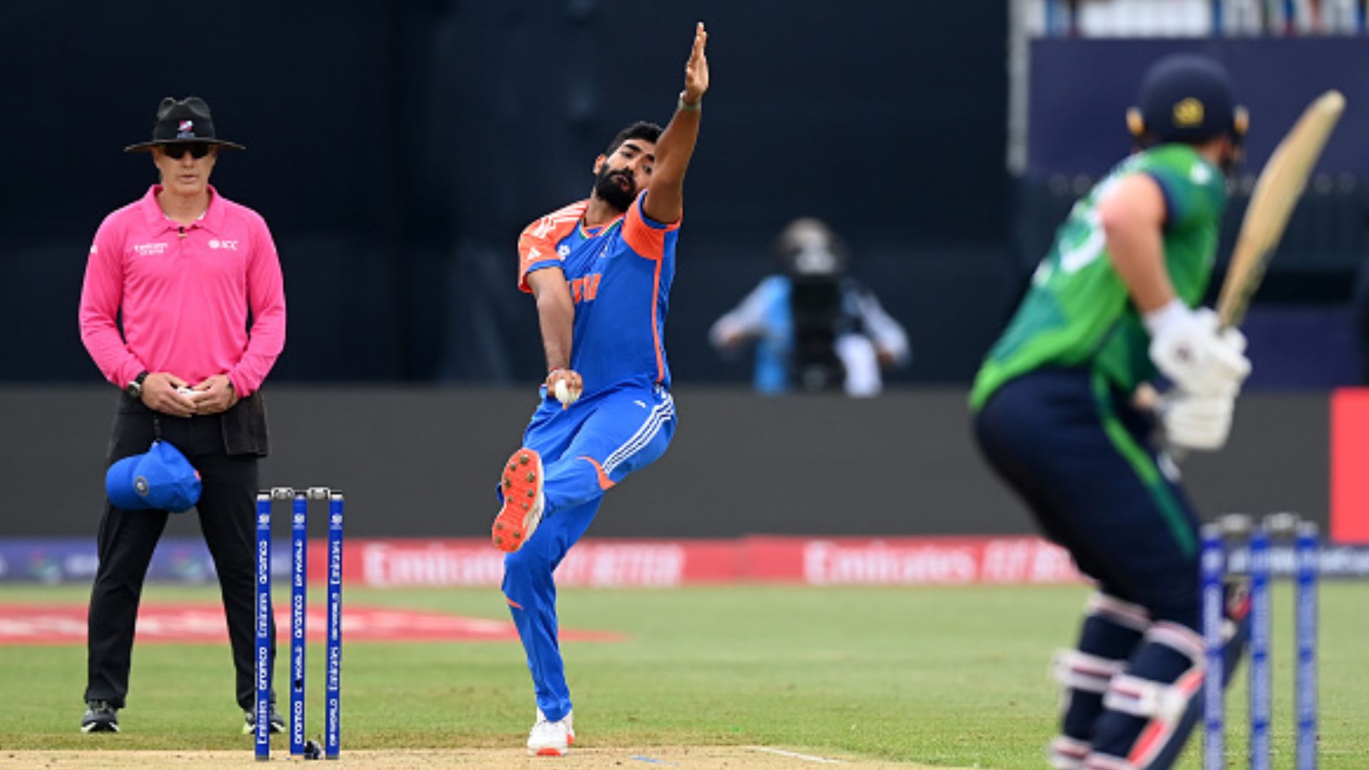 IND vs IRE: Jasprit Bumrah shatters Bhuvneshwar Kumar's World Record with impressive spell vs Ireland in India's T20 World Cup opener India's Jasprit Bumrah in action during the T20 World Cup World Cup match against Ireland at Nassau County International Cricket Stadium on June 5. (Getty)