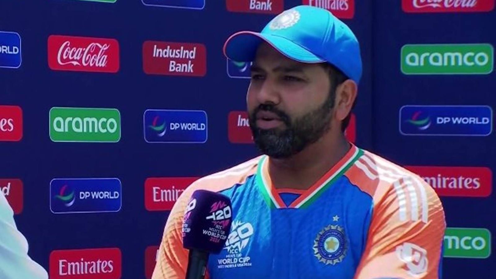 Rohit Sharma left stumped by New York pitch days ahead of Pakistan game, says 'I don't know what to expect' Rohti Sharma in the post-match presentation (Screengrab: X)
