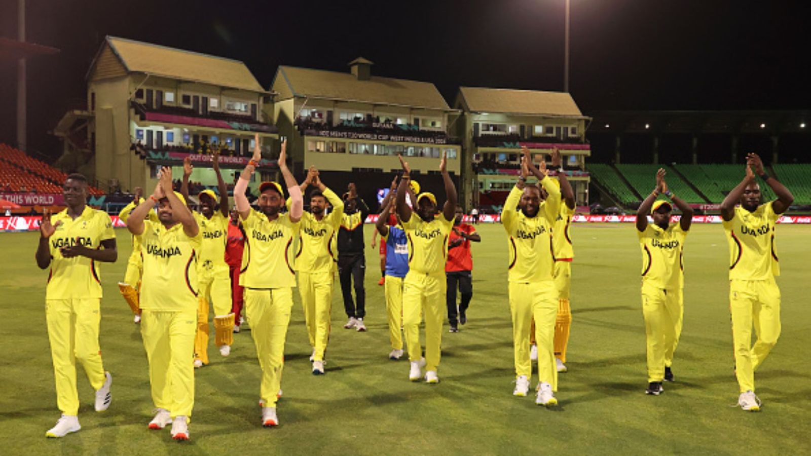 PNG vs UGA: Uganda struggle to pick first T20 World Cup win; lose seven wickets in 78-run chase against Papua New Guinea Uganda team after beating PNG (Getty)