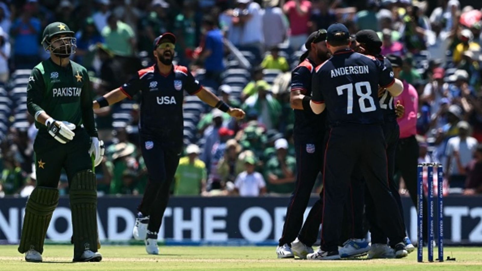 'IMF-sanctioned loan is due': Pakistan celebrity reveals hilarious reason behind Babar Azam-led side's super over loss against USA in T20 World Cup 2024 USA celebrating after winning the super over (Getty)