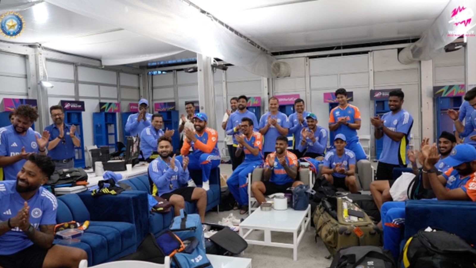 WATCH - Former head coach Ravi Shastri returns to Indian dressing room to give special award to this hero of IND vs PAK clash Team India in dressing room after IND vs PAK match (Twitter)