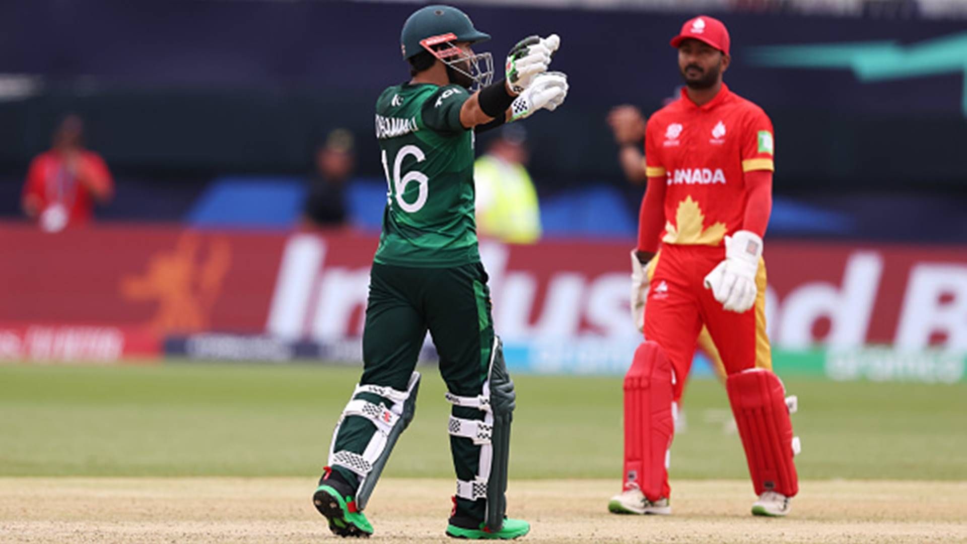 Mohammad Rizwan helps Pakistan open their win account with run-a-ball 53 in nervy run chase against Canada to stay alive in Super 8 race Mohammad Rizwan celebrates his half-century against Canada (Getty Images)