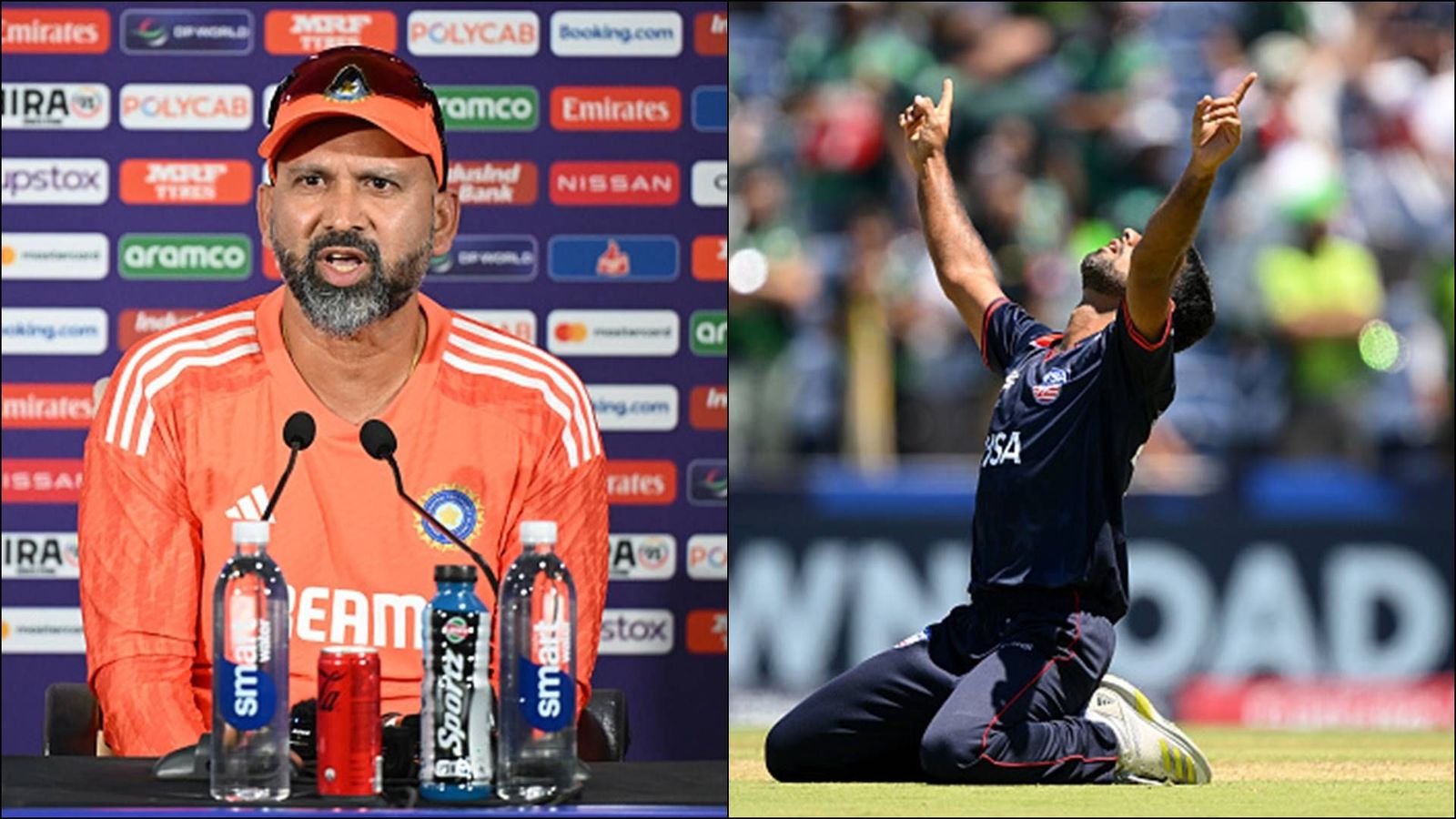 'It is not an easy decision to leave India': India bowling coach praises USA's 'semi-professional cricketer' who dismissed Mohammad Rizwan India bowling coach Paras Mhambrey, USA bowler Saurabh Netravalkar (Getty Images)