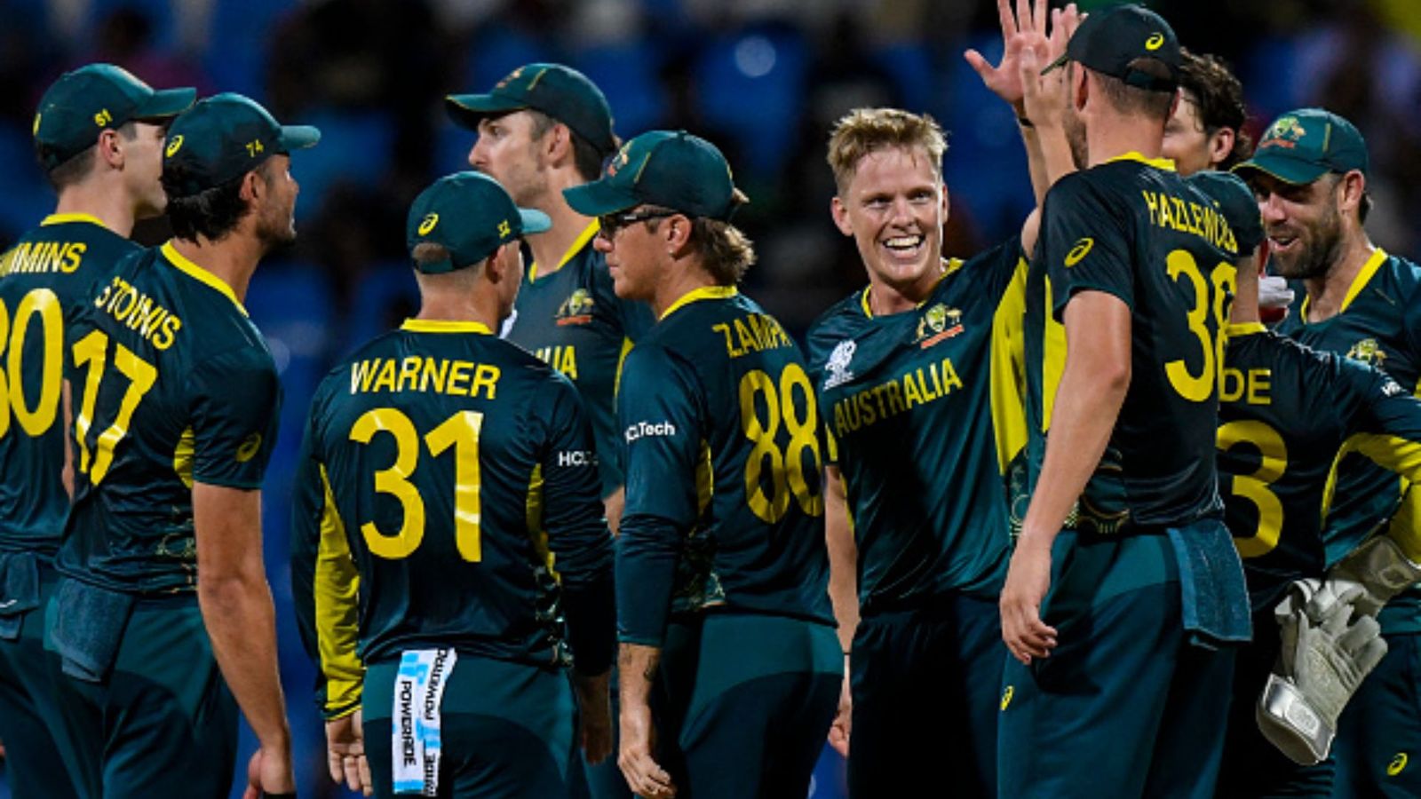 AUS vs NAM: Adam Zampa's four-fer steals show; Aussie batters chase Namibia's target in 5.4 overs to seal Super 8 spot Australia cricket team in frame (Getty)