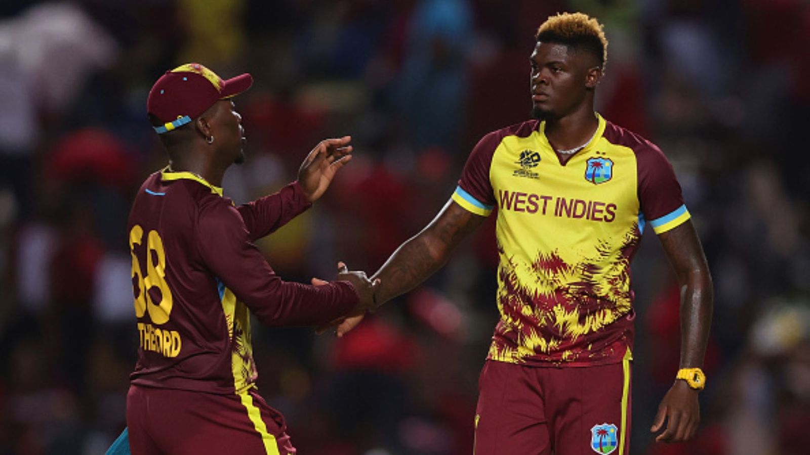 WI vs NZ: Sherfane Rutherford's clutch fifty, Alzarri Joseph's four-fer send West Indies to Super 8, New Zealand almost out of T20 World Cup 2024 Sherfane Rutherford and Alzarri Joseph in frame (Getty)