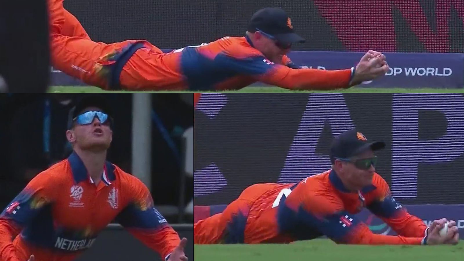 WATCH: Sybrand Engelbrecht grabs catch of the tournament to dismiss Litton Das during Bangladesh vs Netherlands T20 World Cup tie Sybrand Engelbrecht grabs catch of the tournament to dismiss Litton Das during Bangladesh vs Netherlands T20 World Cup match. (Screengrab-X)
