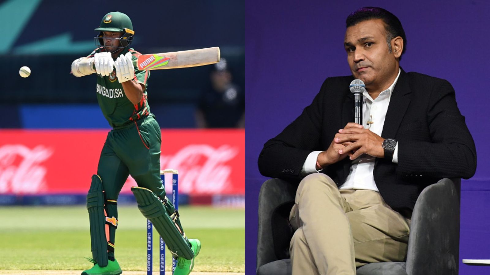 Shakib al Hasan replies to criticism from Virender Sehwag after match-winning knock against Netherlands, says 'is expected of him' Shakib Al Hasan and Virender Sehwag in frame (Getty)