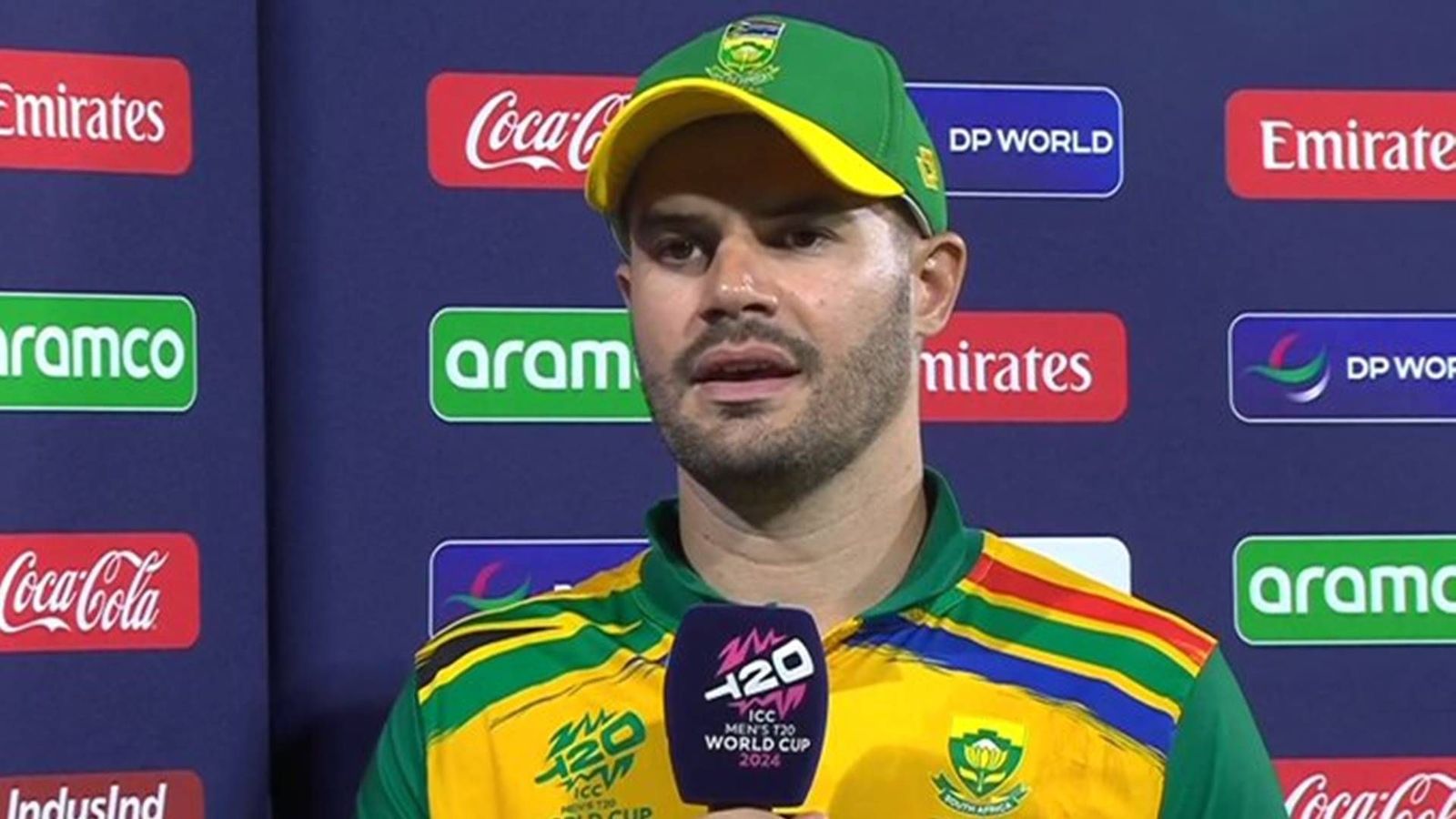 'Don't think we were anywhere near our best tonight': Aiden Markram bashes South Africa's performance after lucky one-run win over Nepal Aiden Markram in the post-match presentation (Screengrab: X)