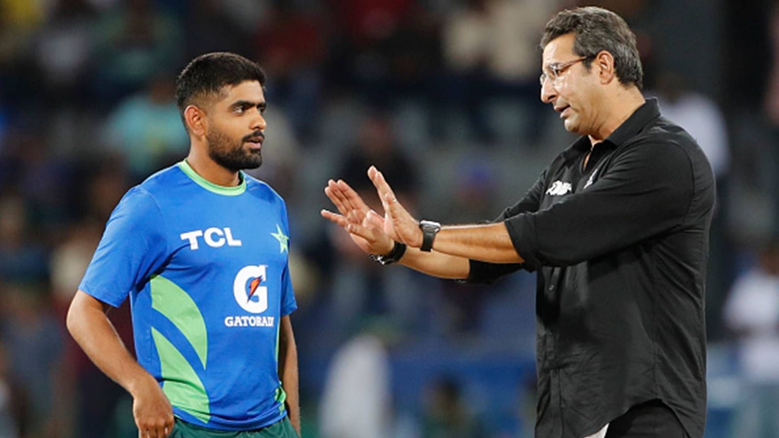 'EK 601 to Dubai... then we see what happens': Wasim Akram trolls Babar Azam-led Pakistan team after exit from T20 World Cup 2024 Wasim Akram in a conversation with Babar Azam (File Photo: Getty Images)