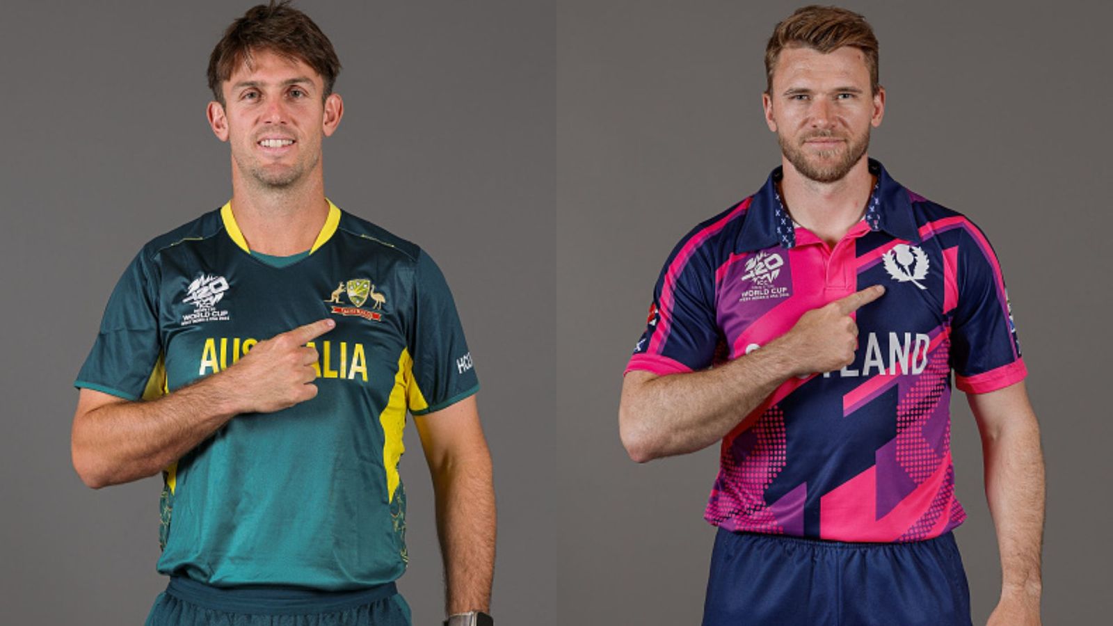 AUS vs SCO, T20 World Cup 2024 Live Streaming: When and where to watch Australia vs Scotland clash online? Mitchell Marsh and Richie Berrington in frame (Getty)