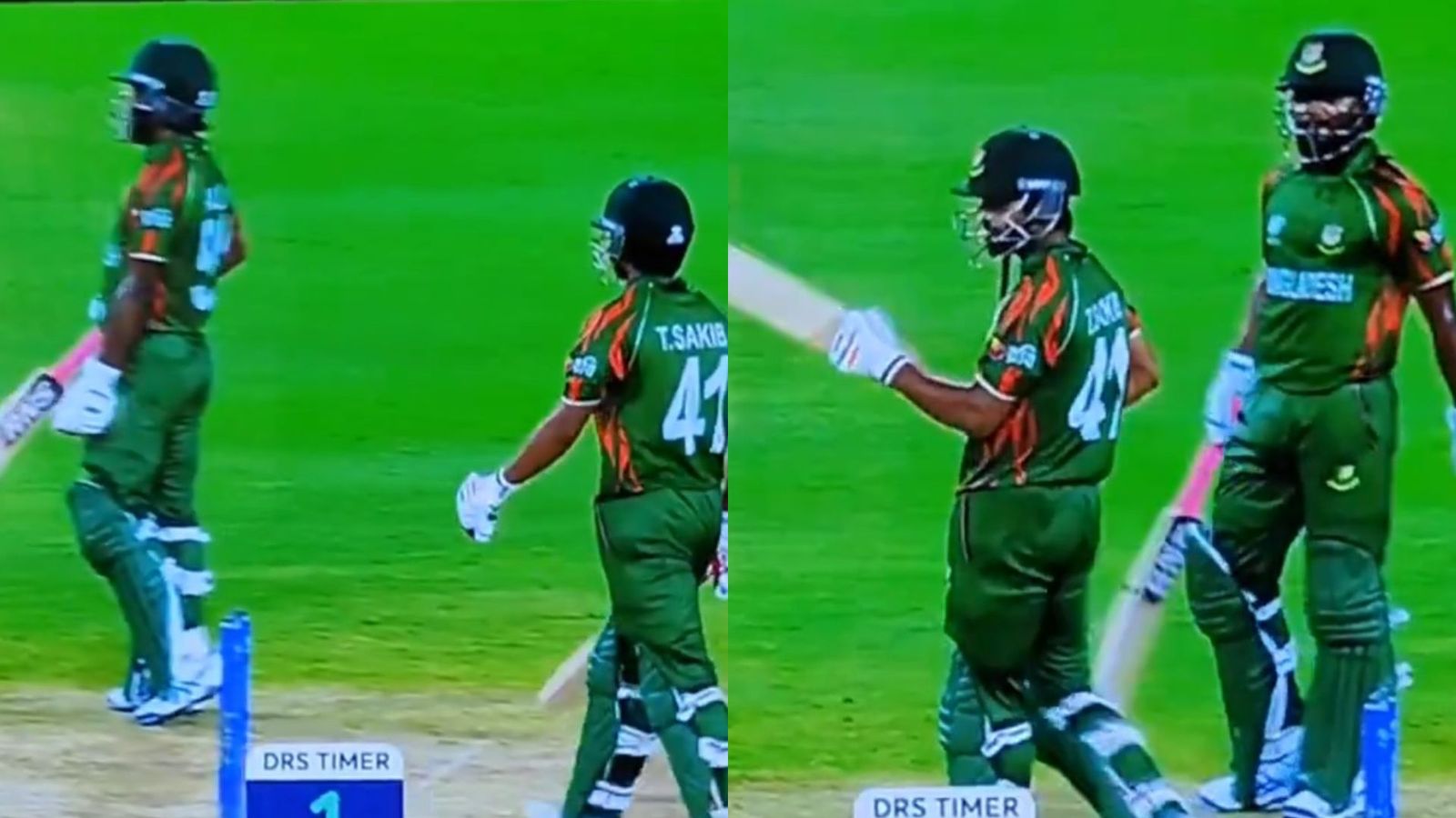 WATCH - Did Bangladesh players cheat to reach Super 8 stage? Viral video shows Jaker Ali consulting dressing room for DRS call Jaker Ali and Tanzim Sakib in frame (Twitter screen grab)