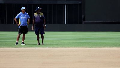 CPL franchise Barbados Royals' coaching staff has an advice for India and Afghanistan spinners ahead of Super 8 clash Head coach Rahul Dravid with the pitch curator in Barbados (Getty Images)