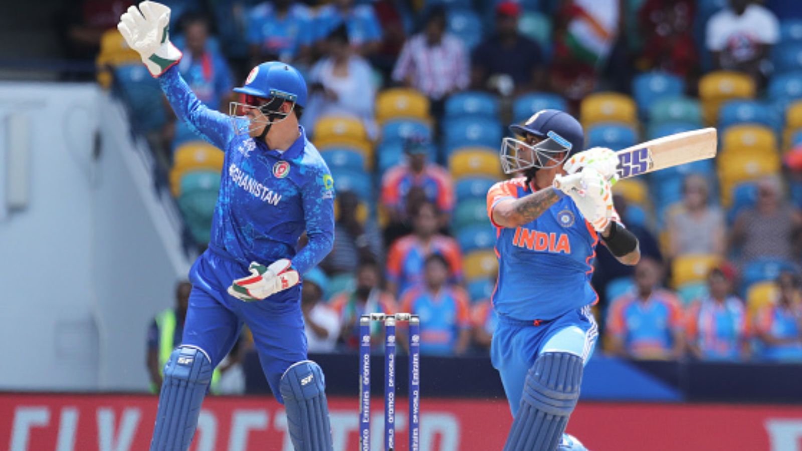 'I don't mind giving Player of the Match to...': Suryakumar Yadav after match-winning knock against Afghanistan in Super 8 clash India's Suryakumar Yadav plays a shot as Rahmanullah Gurbaz of Afghanistan keeps during their T20 World Cup Super 8 clash on June 20. (Getty)