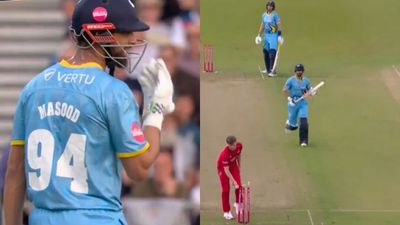 Hit wicket and run-out on same ball, Pakistan batter survives double-dismissal in rare event, check what the rule says Shan Masood survives double-dismissal on same ball (Twitter screen grab)