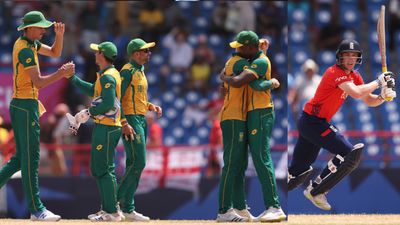 T20 World Cup: SA record 2nd straight victory in Super 8 with thrilling 7-run win over England despite Harry Brook's bravado, boost semis chances Left: South Africa players celebrate after beating England in their T20 World Cup Super 8 clash on June 21. Right: England's Harry Brook. (Getty)