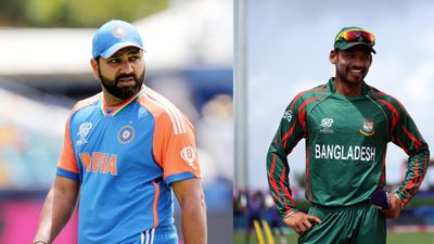 T20 World Cup, IND vs BAN: Bangladesh make one big change in playing XI for crucial Super 8 encounter against India, opt to bowl first India skipper Rohit Sharma (left) and Bangladesh captain Najmul Hossain Shanto in this frame. (Getty)