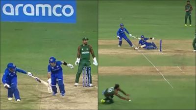 Bangladesh fail to pull off easiest of run outs as Rahmanullah Gurbaz, Azmatullah Omarzai run towards same end twice; watch viral video Rahmanullah Gurbaz and Azmatullah Omarzai in a terrible mix-up (Screengrab: X)