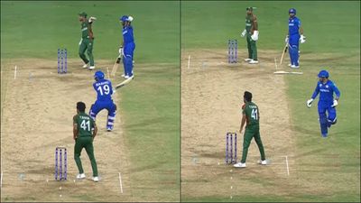 Watch: Rashid Khan throws his bat in frustration on pitch as Karim Janat denies him strike in last over Rashid Khan throws his bat in the middle of the pitch (Screengrab: X)