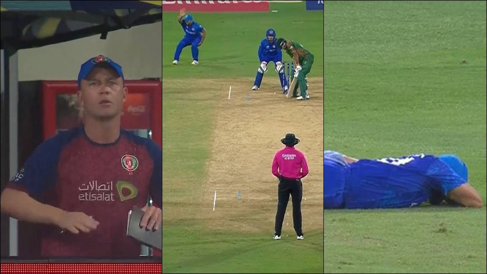 Gulbadin Naib turns Neymar Jr. and fakes injury to stop play on Afghanistan coach Jonathan Trott's signal; watch video Gulbadin Naib fakes injury after Jonathan Trott's signal (Screengrab: X)
