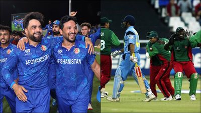 More than 2 decades ago, this associate team did what Afghanistan achieved in World Cup, here's what happened in semifinal against India Rashid Khan and Gulbadin Naib after Afghanistan's win over Bangladesh; Kenya players celebrate Virender Sehwag's wicket (Getty Images)