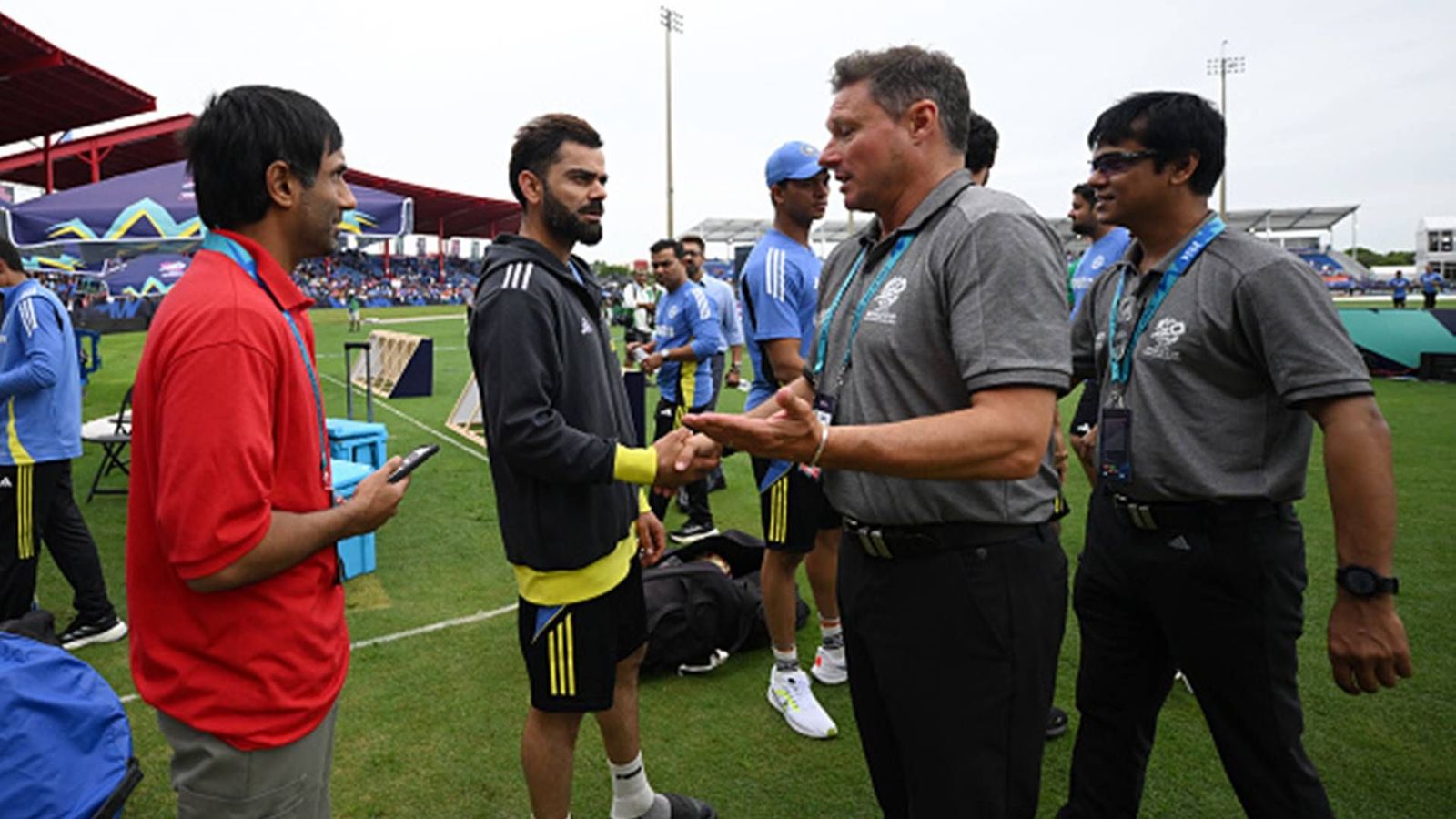ICC announces list of umpires for T20 World Cup 2024 semifinals; one Indian makes the cut, Richard Kettleborough not to be on field Virat Kohli shakes hands with umpire Richard Kettleborough after India vs Canada group stage match in T20 World Cup 2024 was abandoned (Getty Images)