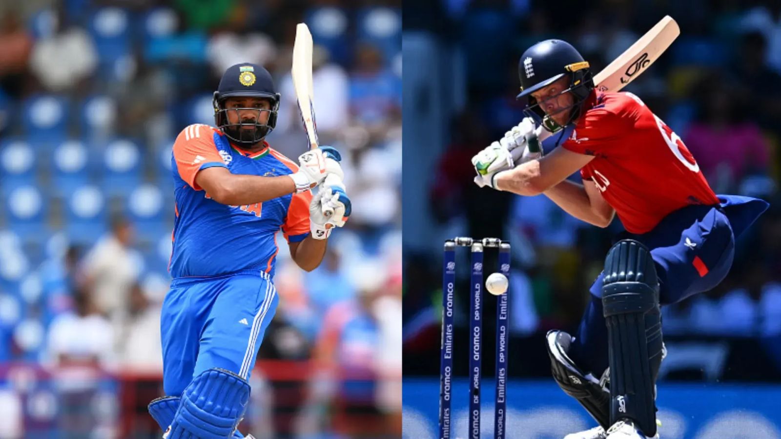 When will the India vs England's T20 World Cup semifinal clash start after rain delay? Know all details here Rohit Sharma and Jos Buttler in this frame. (Getty)