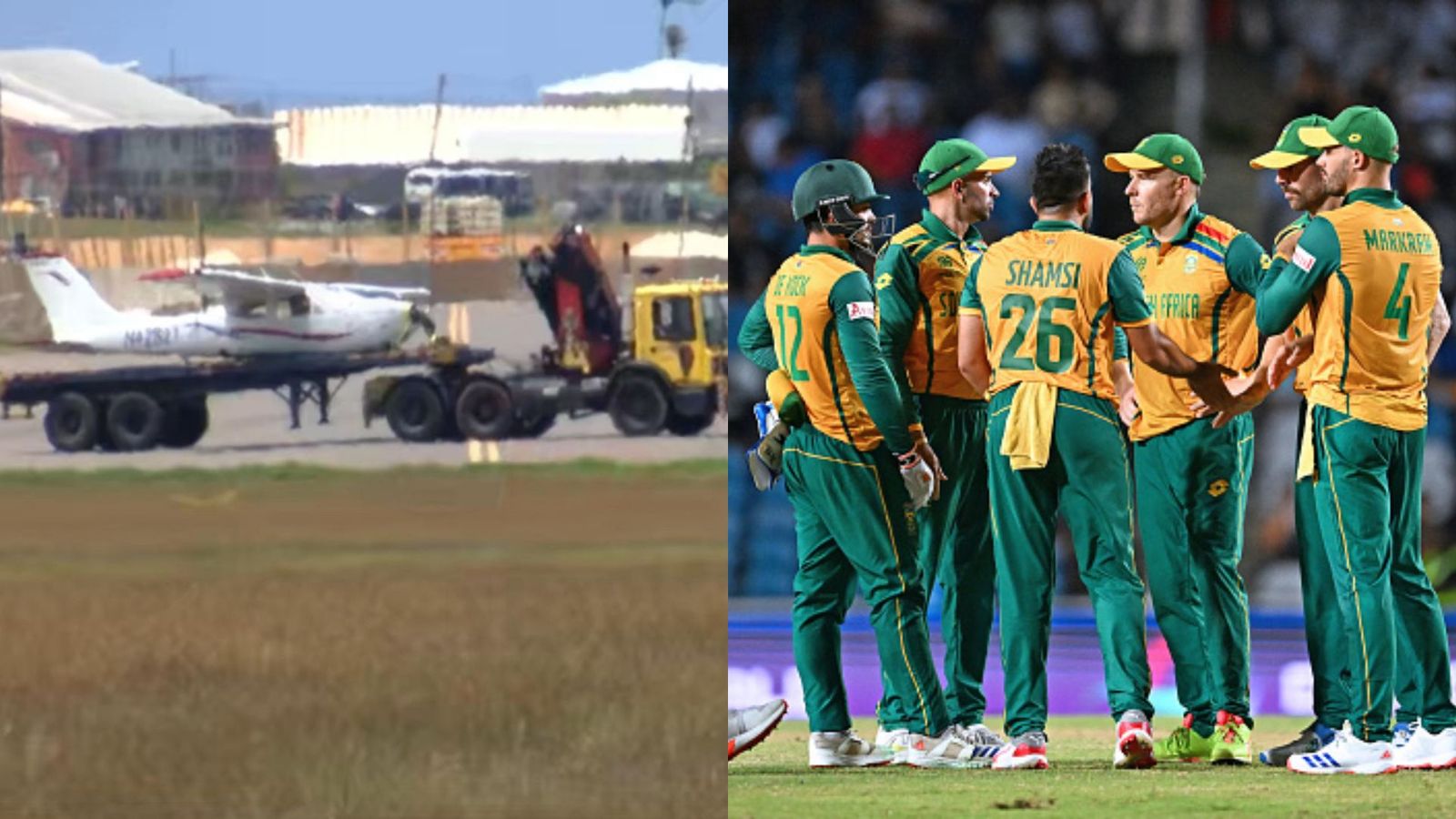 South Africa team left stranded on Trinidad airport due to plane crash ahead of big IND vs SA Final SA team stuck in Trinidad (Twitter and Getty)