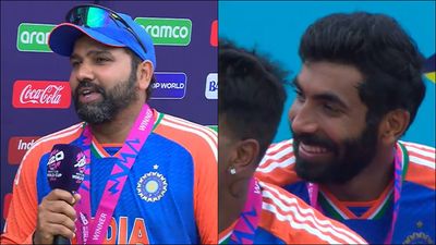 'I've seen him for so many years, but even I don't know what exactly is with him': Rohit Sharma fails to explain Jasprit Bumrah's masterclass Rohit Sharma and Jasprit Bumrah during post-match presentation (Screengrab: X)