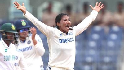 Sneh Rana rubs salt on South Africa's wounds, bags record-equalling 8-wicket haul to enforce follow-on in Chennai Sneh Rana celebrates a wicket against South Africa (Screengrab: X)
