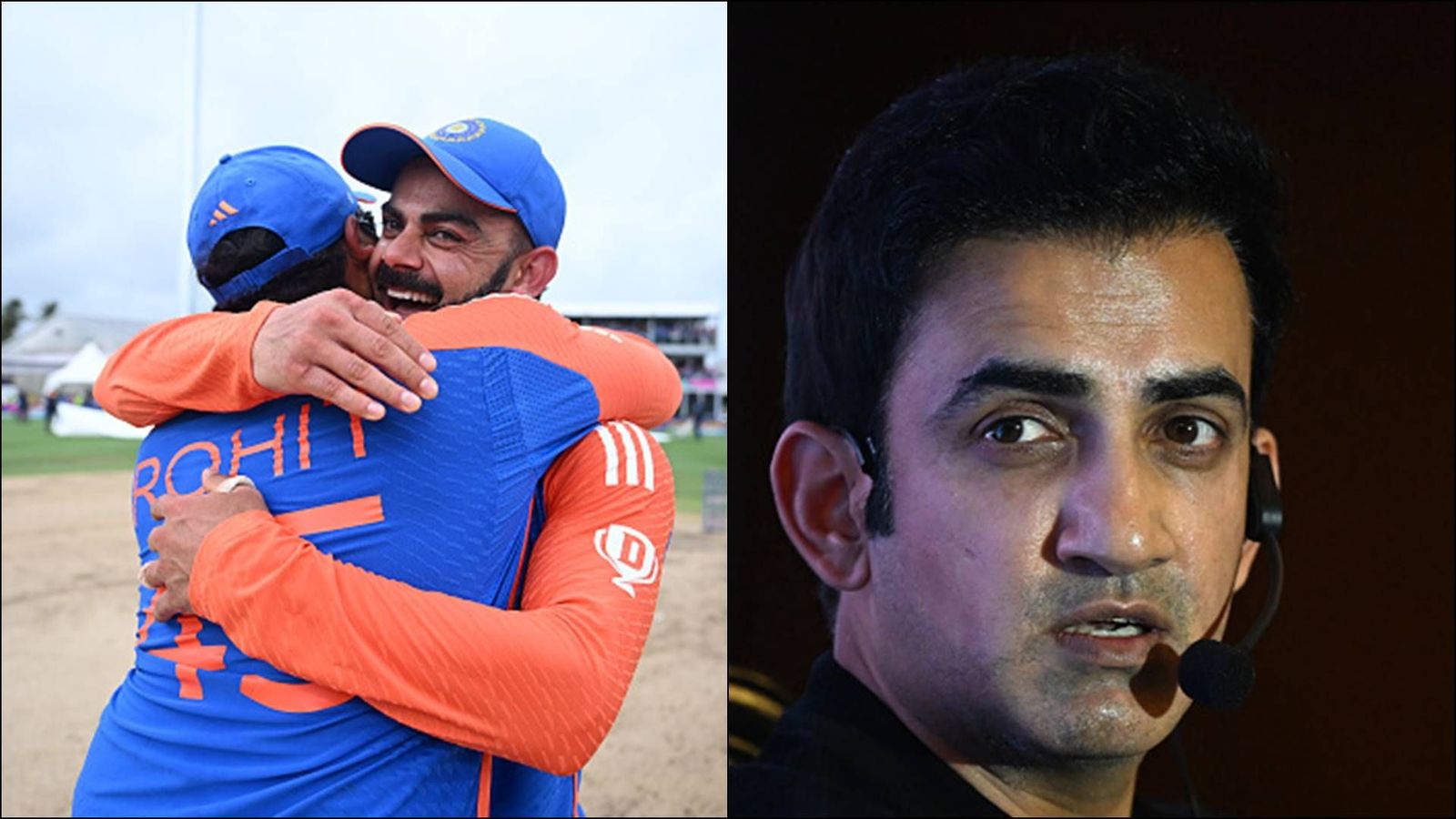 Gautam Gambhir reacts to Rohit Sharma, Virat Kohli's T20I retirement amidst head coach speculations, says 'they are going to play two more...' Virat Kohli and Rohit Sharma after India's T20 World Cup 2024 win; Gautam Gambhir during an event (Getty Images)