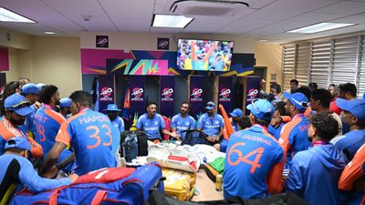 Big News: Rohit Sharma's T20 World Cup champions Team India stuck in Barbados amid life-threatening Hurricane Beryl Rahul Dravid, Head Coach of India speaks to his side in the changing rooms following their T20 World Cup 2024 title triumph. (Getty)