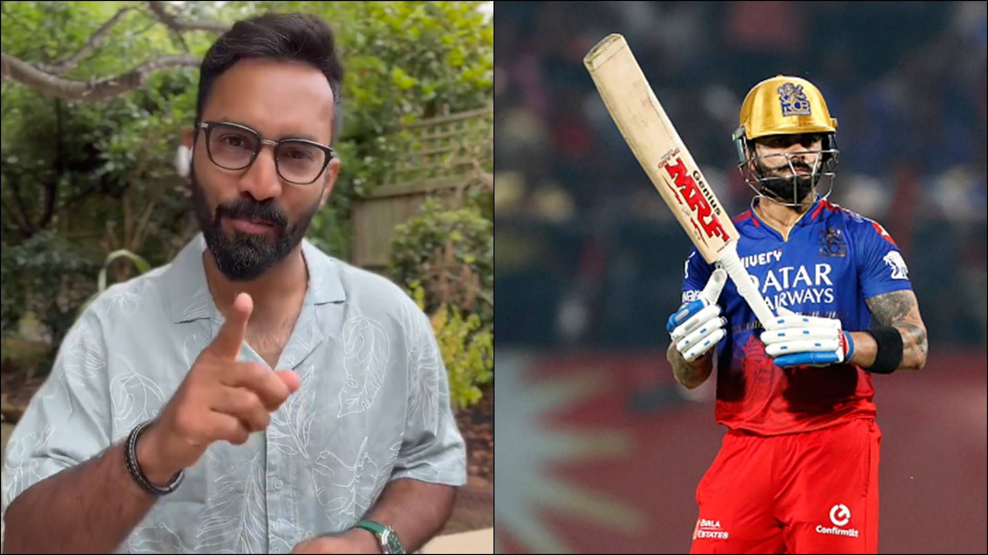 'There is one unfulfilled goal...' Dinesh Karthik makes a promise to fans after becoming RCB's batting coach and mentor RCB mentor and batting coach Dinesh Karthik; Virat Kohli during IPL 2024 (Screengrab: X, Getty Images)