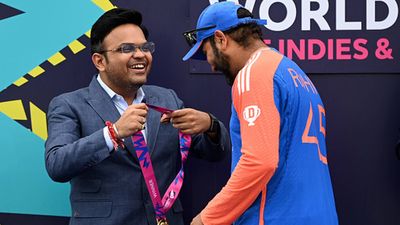 Will Rohit Sharma, Virat Kohli play in Champions Trophy 2025? Jay Shah says 'the seniors will be...' Jay Shah giving a gold medal to Rohit Sharma after T20 World Cup 2024 win (Getty Images)