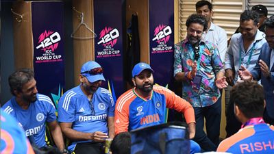 India's T20 World Cup heroes still stranded in Barbados as Hurricane Beryl Intensifies; BCCI secretary Jay Shah responds India's Rohit Sharma speaks to his players in the changing room after winning the T20 World Cup title on June 29. (Getty)