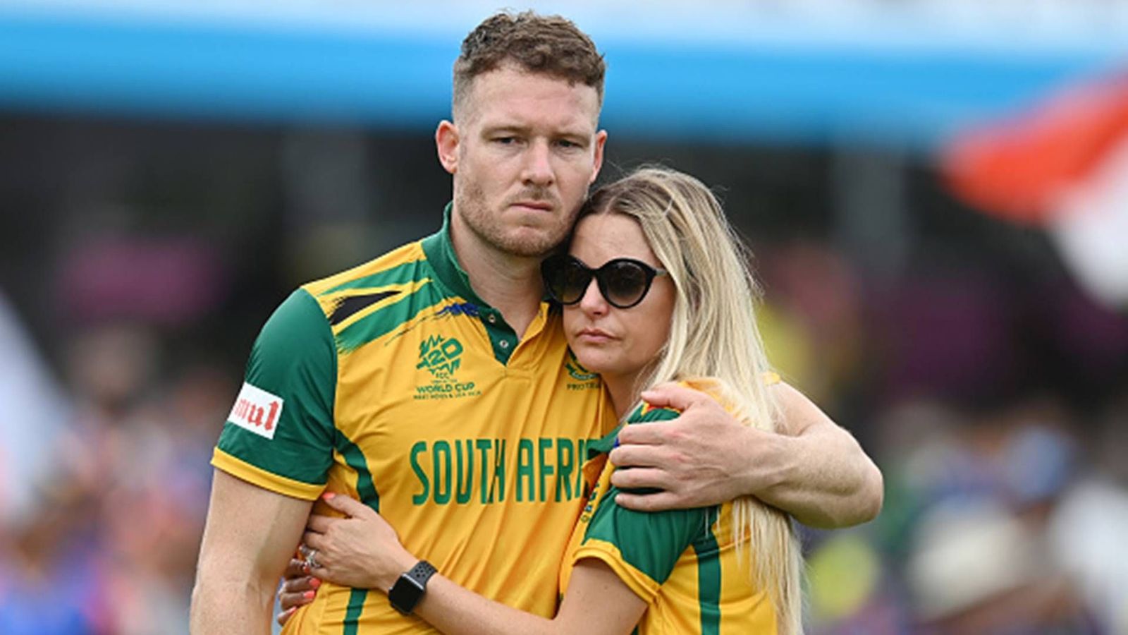 David Miller heartbroken after South Africa's T20 World Cup 2024 final loss, says 'Words don't explain how I'm feeling' in emotional post David Miller with his wife after South Africa's defeat in T20 World Cup 2024 final (Getty Images)