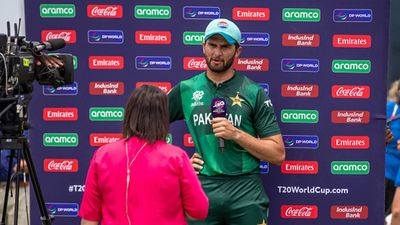 Shaheen Afridi takes a dig at PCB chairman Mohsin Naqvi for 'major surgery' remark after early T20 World Cup 2024 exit Shaheen Afridi during post-match presentation (Getty Images)