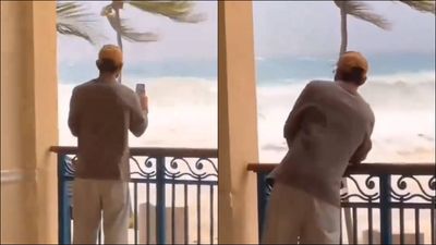 Watch: Virat Kohli video calls Anushka Sharma to show effects of Hurricane Beryl from hotel in Barbados Virat Kohli shows how Hurricane Beryl has affected Barbados on video call (Screengrab: X)