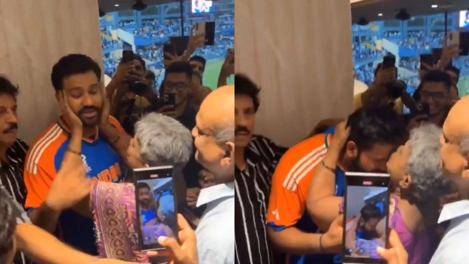 WATCH: Rohit Sharma's mother gets emotional meeting Indian captain first time after almost a month, leaves doctor's appointment to see son Rohit Sharma's mother shower son with love (Twitter screen grab)