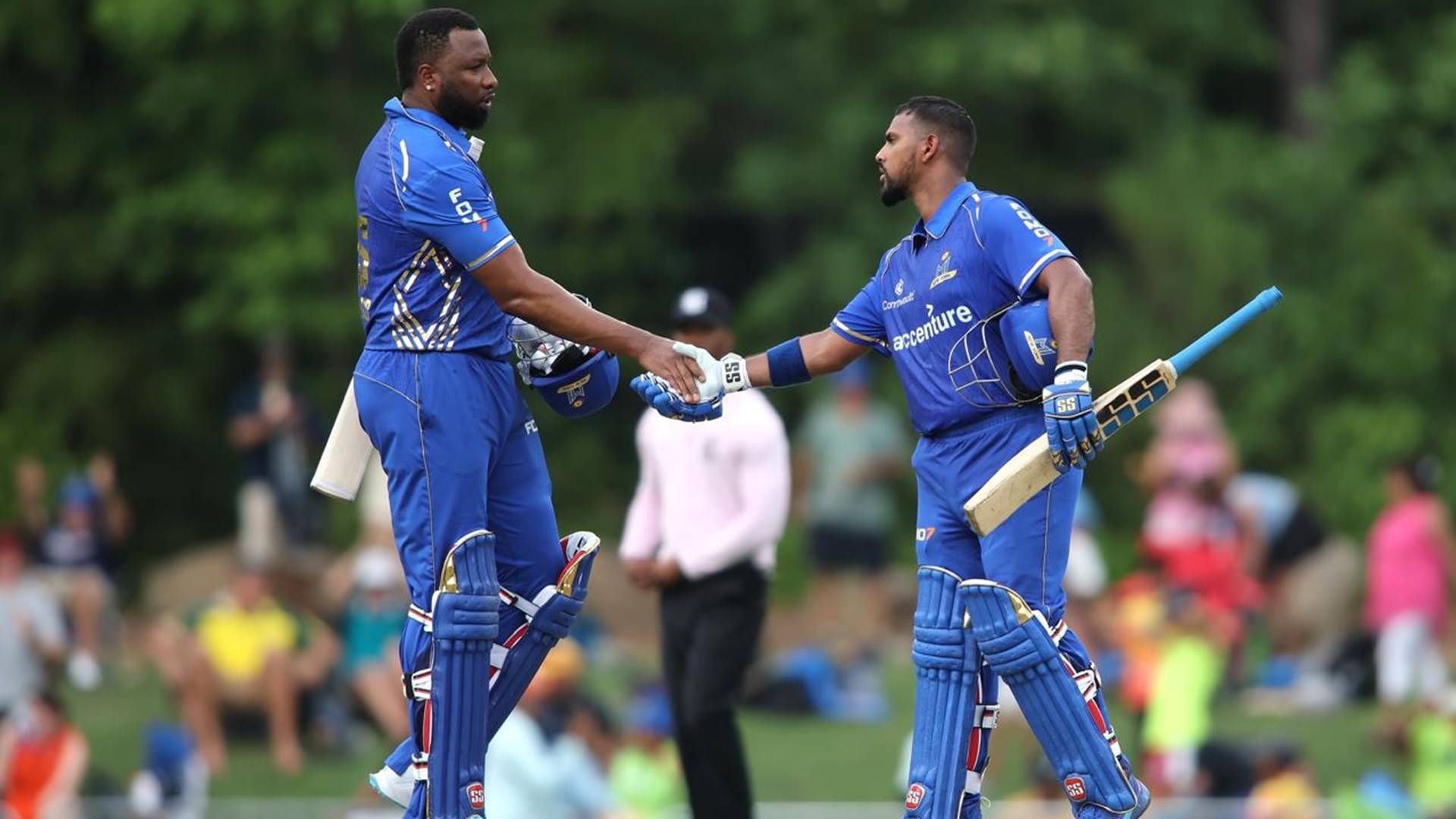 Boult, Rashid rush through Klaasen's before Pooran's unbeaten 62 as MI New York beat Seattle Orcas by 6 wickets in MLC 2024 opener Kieron Pollard and Nicholas Pooran after the run chase against Seattle Orcas (Getty Images)